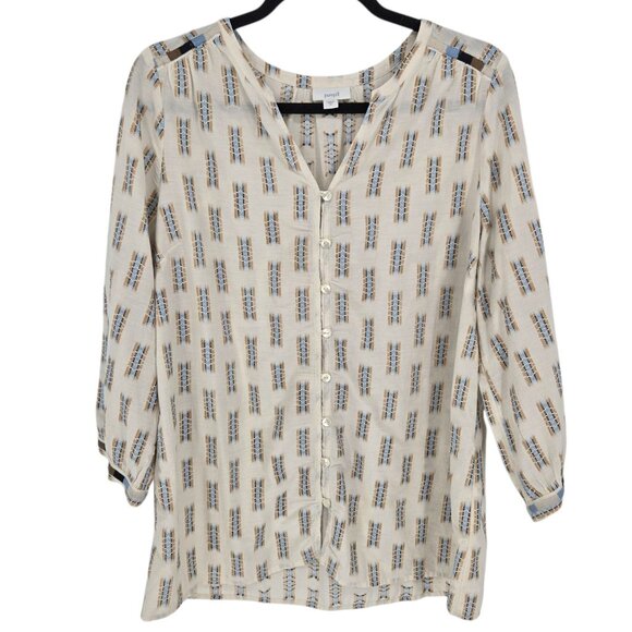 Pure jill J Jill womens size medium beige native embroidered boho button blouse - Picture 1 of 10